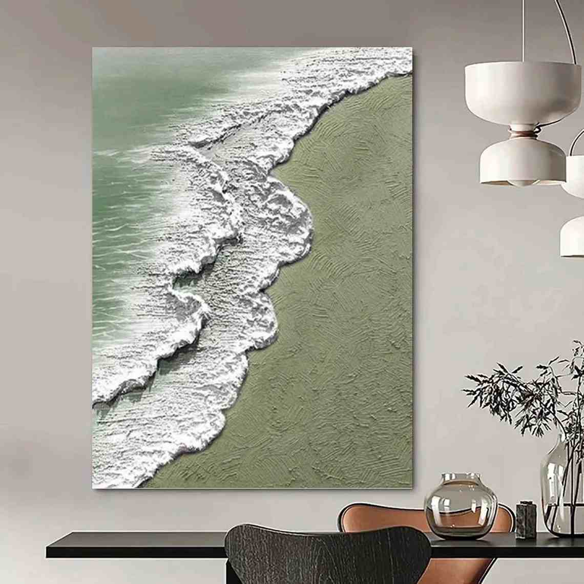 Seaside Original White Ocean Room Abstract Canvas Wall Art A63JP